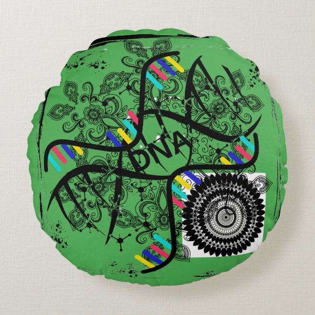 Rund Pillow DNA helix-mönstrad grönt Kudde (Framsidan)