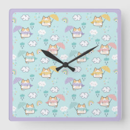 Rund Pillow för Cute Rainy Day Mönster Fyrkantig Klocka