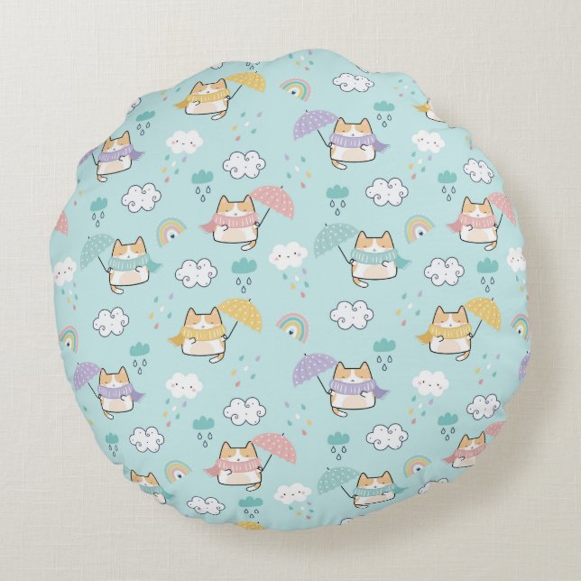 Rund Pillow för Cute Rainy Day Mönster Kudde (Baksidan)