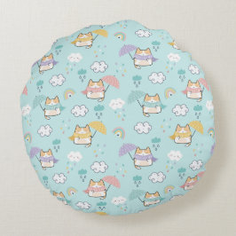 Rund Pillow för Cute Rainy Day Mönster Rund Kudde