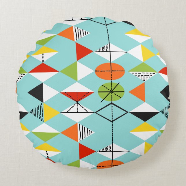 Rund Pillow för Retro Harlequin Mönster Kudde (Framsidan)