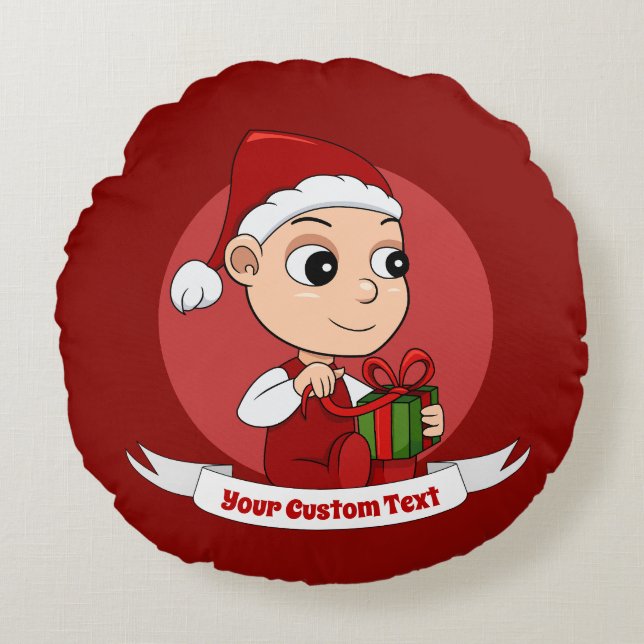 Rund Pillow för tecknaden Cute jul i baby Kudde (Framsidan)