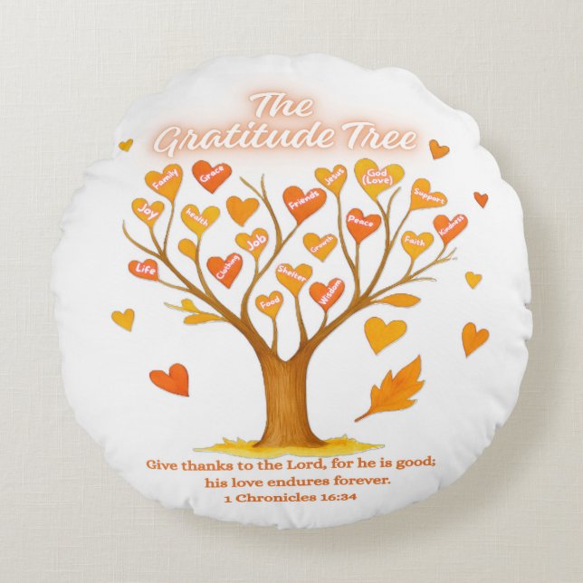 Rund Pillow för thanksgiving Gratitude Träd Rund Kudde (Framsidan)
