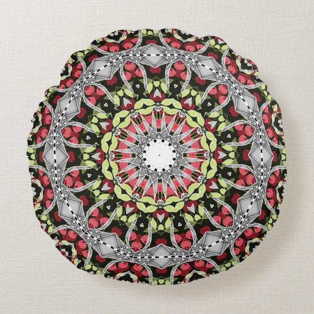 Rund Pillow Mandala runda mönster kaleidoskop Rund Kudde (Framsidan)