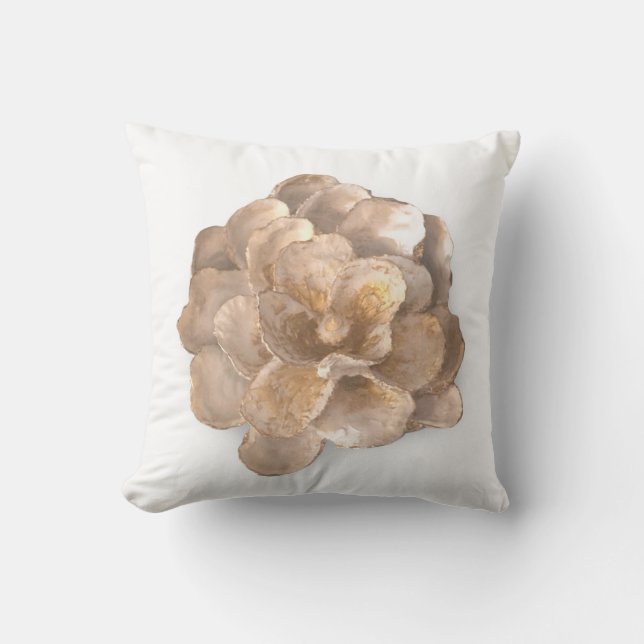 Rund Pillow Oyster Snäcka Blommar Vita och Guld Kudde (Framsida)