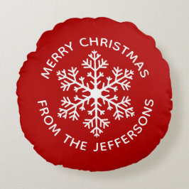 Rund Pillow, röd snöflingor Rund Kudde