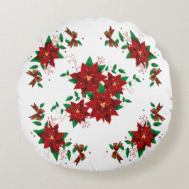 Rund Pillow, vackra julblommor Kudde