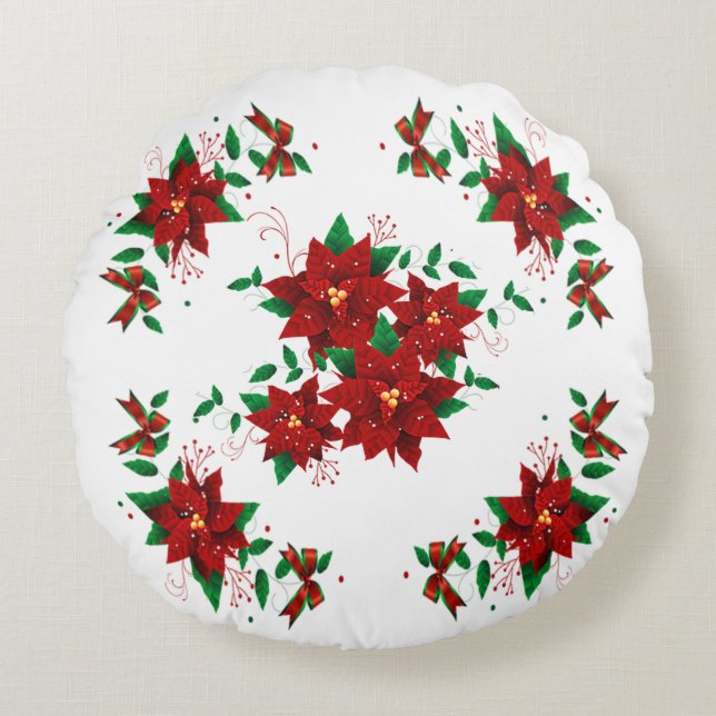 Rund Pillow, vackra julblommor Kudde (Framsidan)