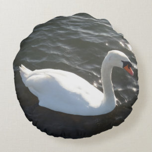 Rund Pillow Vita Svan Kudde