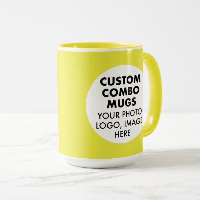 Rund ram 2 Foto Logotyp Stor Gul Anpassad Combo Mugg (Framsida höger)