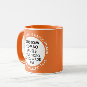 Rund ram 2 x Foto + Text Orange Anpassad Combo Mugg