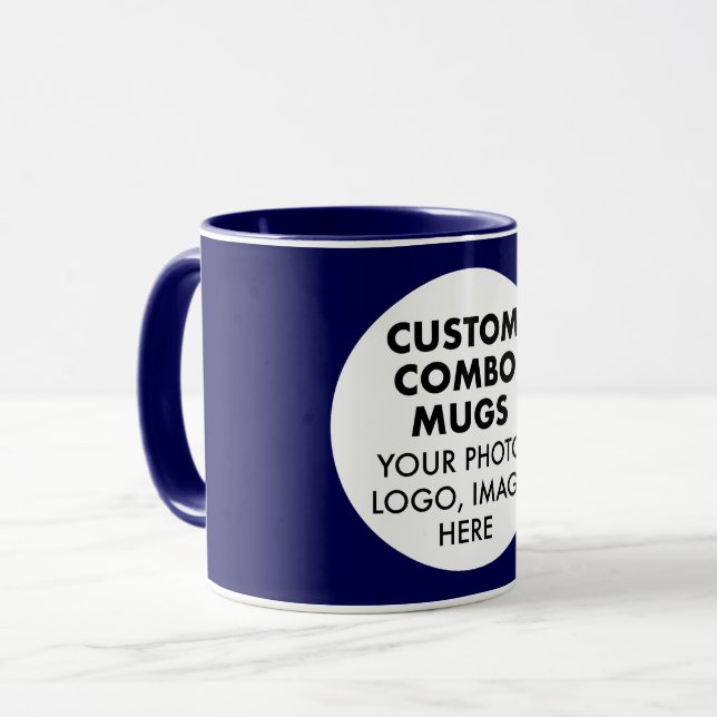 Rund ram foto logotyp Navy Blue anpassad kombinati Mugg (Framsida vänster)