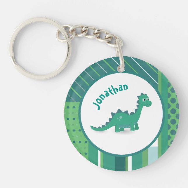 Rund ram i grönt/blått med söt dinosaur (Framsidan)