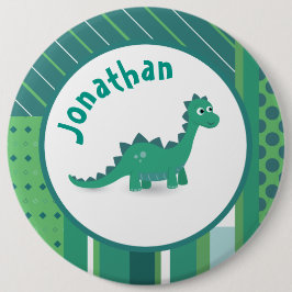 Rund ram i grönt/blått med söt dinosaur knapp