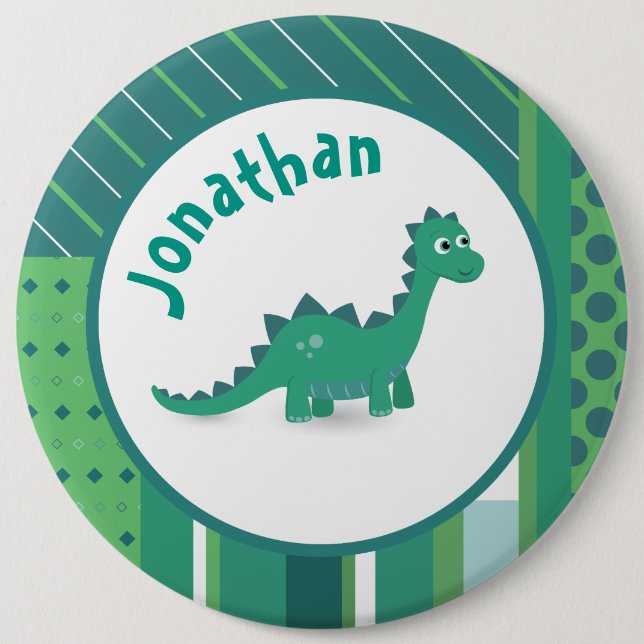 Rund ram i grönt/blått med söt dinosaur knapp (Framsida)
