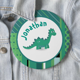 Rund ram i grönt/blått med söt dinosaur knapp