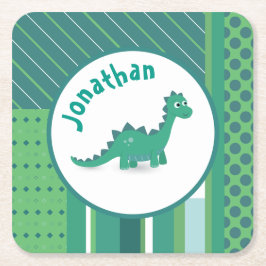 Rund ram i grönt/blått med söt dinosaur underlägg papper kvadrat