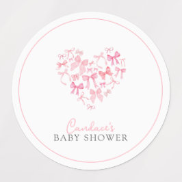 Rund Rosa Heart Bow Baby Shower-dekal Klistermärke
