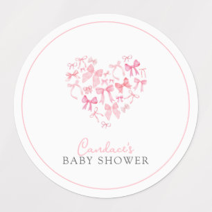 Rund Rosa Heart Bow Baby Shower-dekal Klistermärke