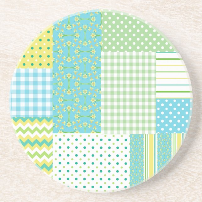 Rund sandsten Underlägg: Daffodils, Faux-Patchwork Underlägg (Framsidan)