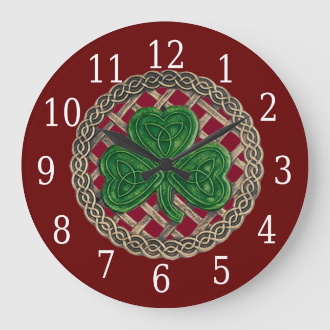Rund Shamrock och keltiska knop Stor Klocka (Framsida)