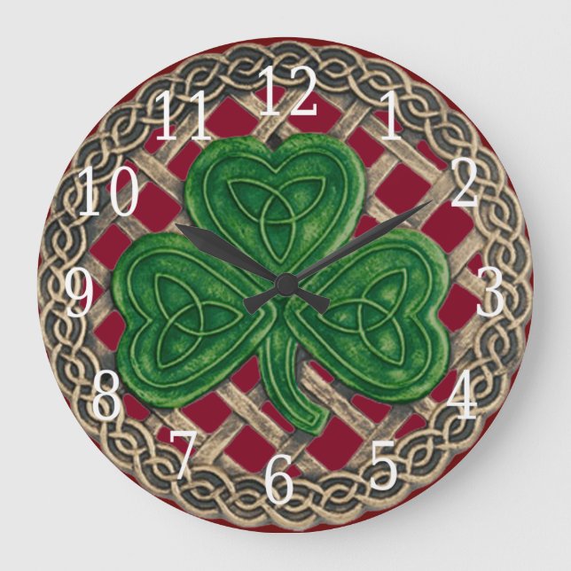 Rund Shamrock och keltiska knop Stor Klocka (Framsida)