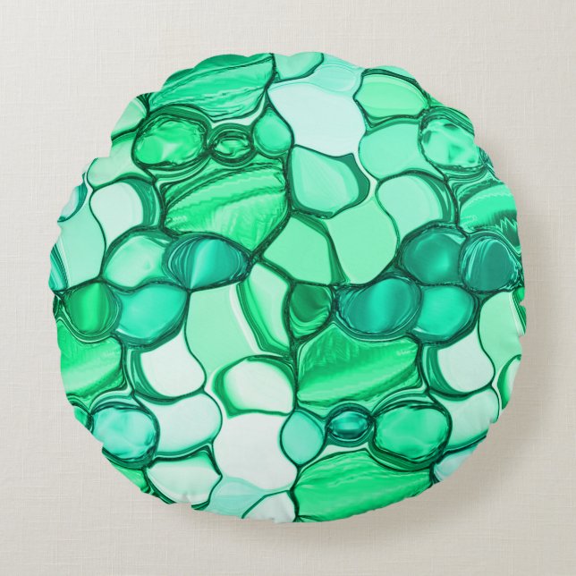 Rund som stenar i grönt till mynning rund kudde (Framsidan)