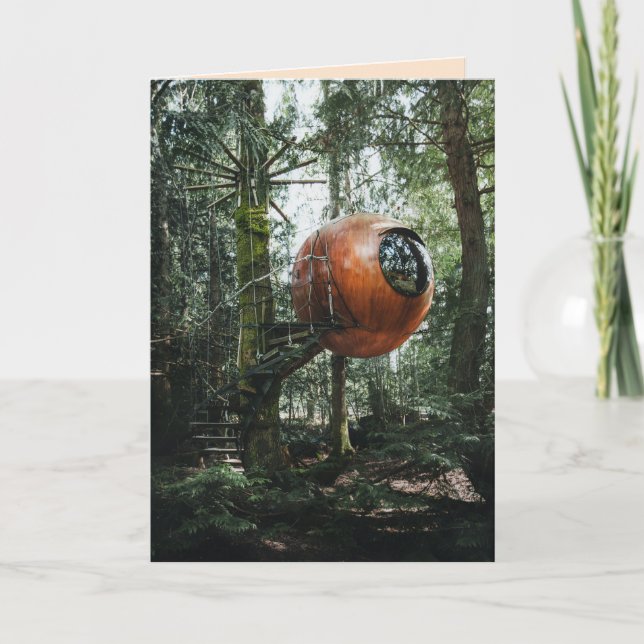 RUND SPHERE TREEHOUSE BIRTHDAY TINY HOUSE CARDS KORT (Framsida)
