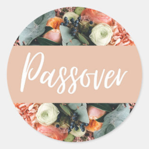 Rund Sticker-etikett Gift Pesach Festival Blommigt Runt Klistermärke
