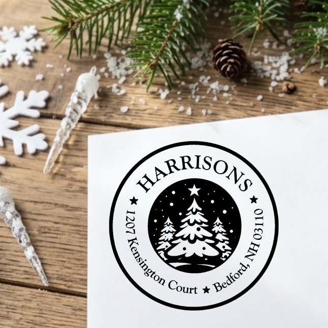 Rund stjärnig julgran Returadress Anpassad Stämpel (Skapare uppladdad)