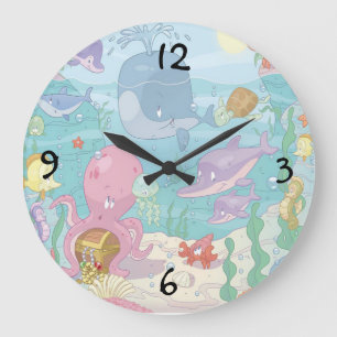 Rund (stor) mur/Childrens Sea Life Stor Klocka