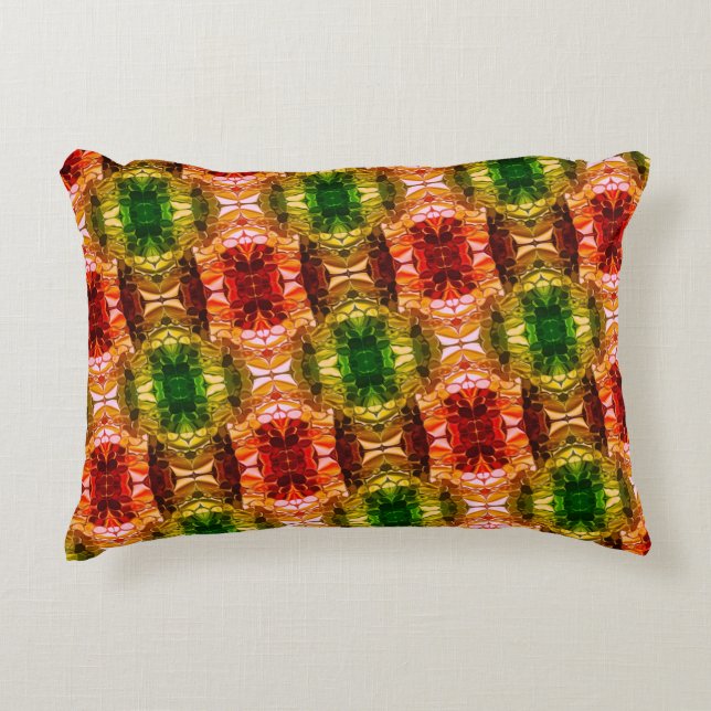 Rund teckning genererar röda former, gröntar och g prydnadskudde (Framsidan)