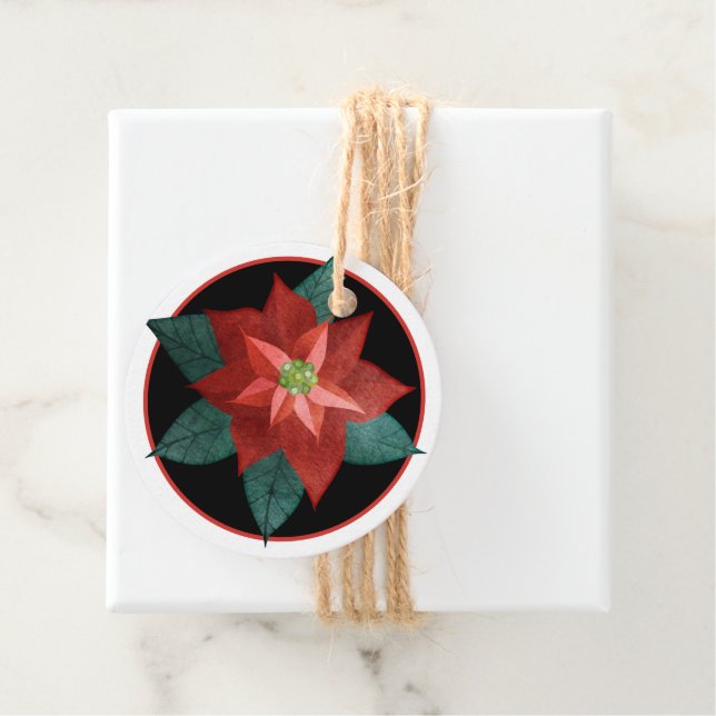 Rund traditionell Red Poinsettia-julklapp Gåvor Etiketter (På plats)