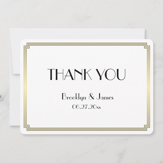 Rund Underbar Gatsby Art Deco Guld Bröllop Tack (Framsida)