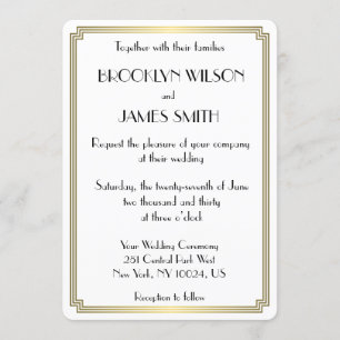 Rund Underbar Gatsby Art Deco White-Bröllopsinbjud Inbjudningar
