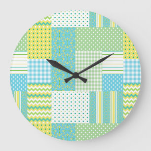 Rund väggklocka: Daffodil Faux-Patchwork Stor Klocka