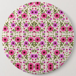 Rund väggklocka med en livfull blomsterdesign knapp