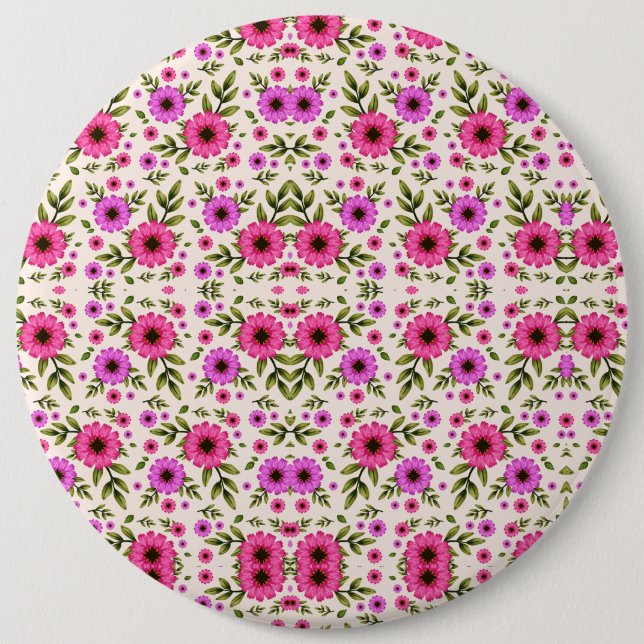 Rund väggklocka med en livfull blomsterdesign knapp (Framsida)