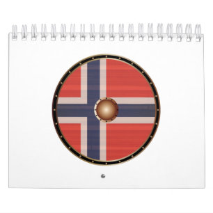 Rund Viking Shield med norsk Flagga. Kalender