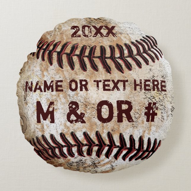Rund Vintage Baseball Pillow 3-PERSONLIG Text Kudde (Framsidan)