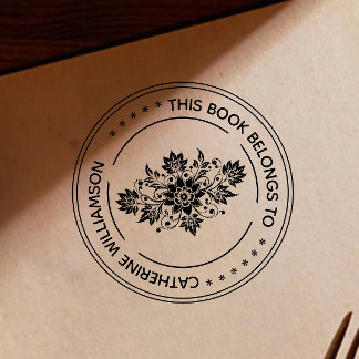 Rund Vintage-blomman Detta bok-tillhör till Stämpel