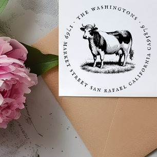 Rund Vintage Cow Family Namn-Returadress Stämpel