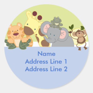 Runda adressetiketter - Jungle Safari Blå / Grön Runt Klistermärke