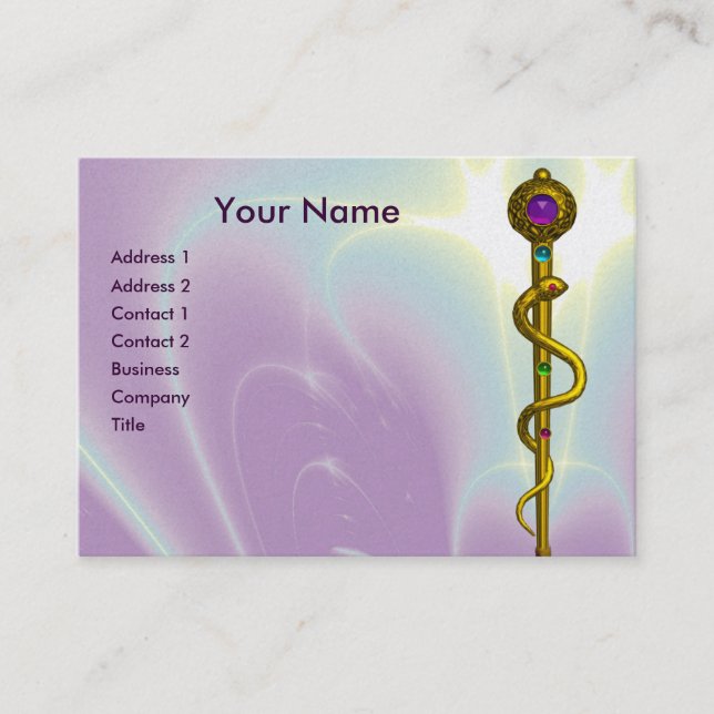 RUNDA ASCLEPIUS Guld Läkarsymbol Blå Visitkort (Framsida)