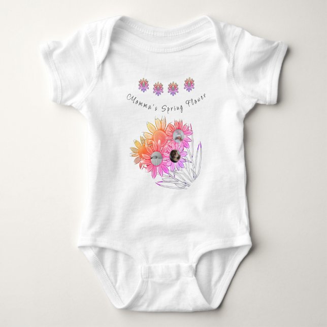 Runda Baby Photo Momma Daisy Vår Blommor T Shirt (Framsida)