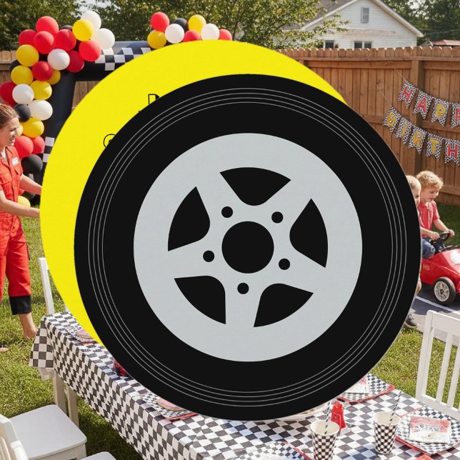 Runda barn biltävling Födelsedagsfest inbjudningar (auto racing Birthday party invitations for kids)