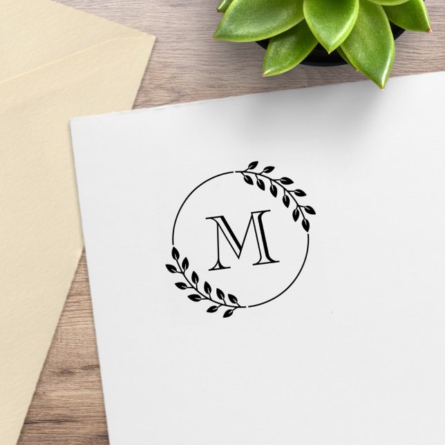 Runda blad krans monogram initial 1x1 stämpel (Skapare uppladdad)