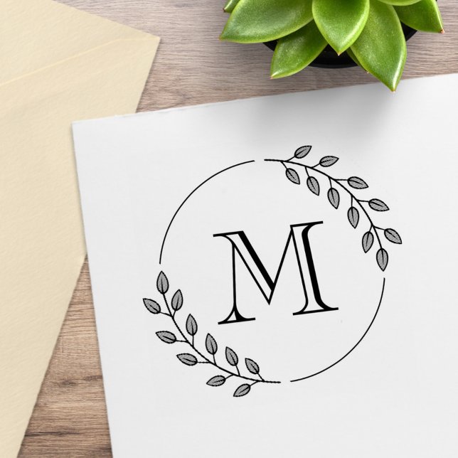 Runda blad Krans Monogram Initial Stämpel (Skapare uppladdad)