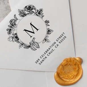 Runda Blommigten Ram Monogram & Returadress Stämpel