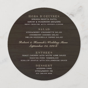 Runda Bröllop Menu-Mörken Trä Fyra avsnitt Meny